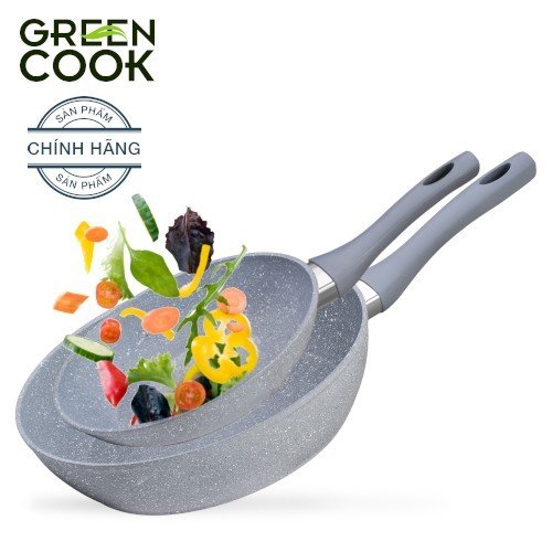 Bộ 2 chảo chống dính đáy từ vân đá 22 -24cm green cook - hàng chính hãng greencook