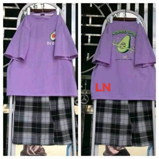 Sét áo bơ đi em + quần kẻ đen LN12 Áo thun nam nữ, quần kaki, quần nữ, sét bộ mặc ở nhà, áo thun tay dài, quần jean ống rộng - THE THY