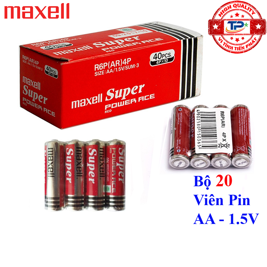 Bộ 20 viên Pin Tiểu AA (2A) Maxell Super Power Ace 1.5V (10 cặp pin) mã pin R6P 4P