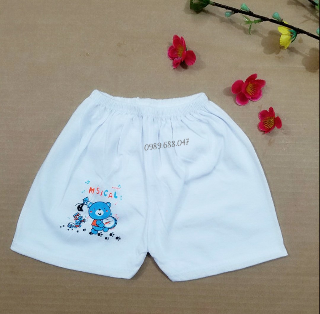 Quần đùi trắng in hình cho bé chất cotton thoáng mát