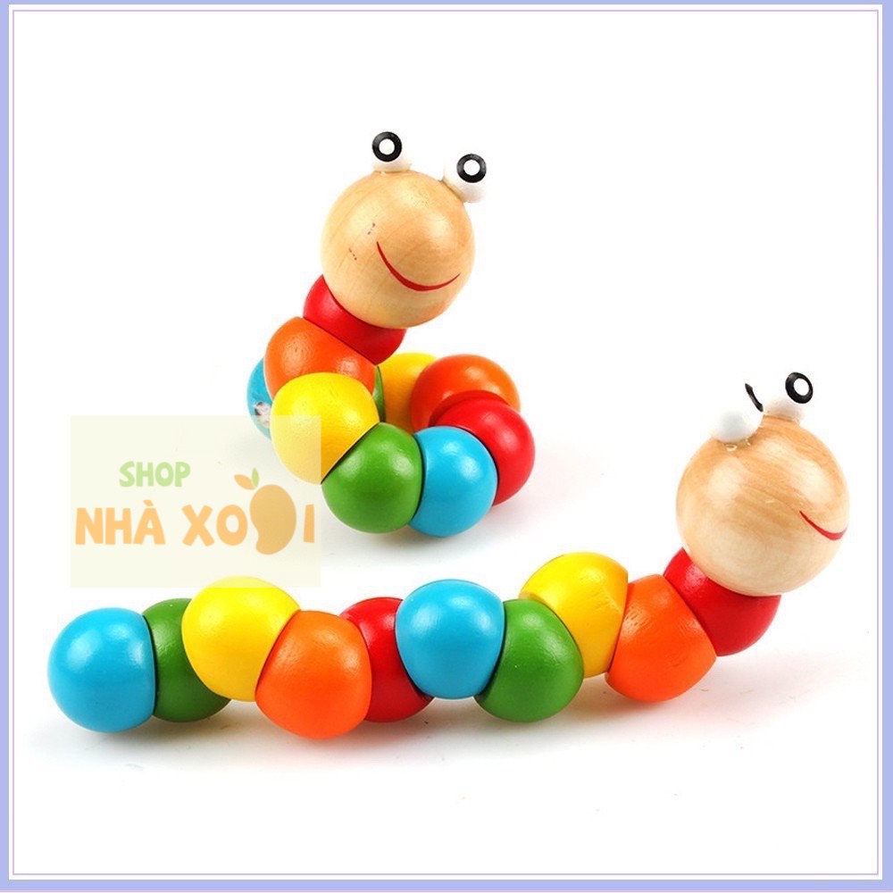 Sâu gỗ uốn dẻo nhiều màu sắc, sâu gỗ đồ chơi cho bé chất liệu gỗ tự nhiên cao cấp, đồ chơi thông minh, giáo cụ montessori, shop nhà xoài