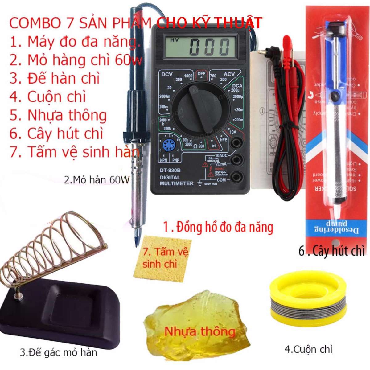 Bộ mỏ hàn chì 60w + 6 món dụng cụ kỹ thuật