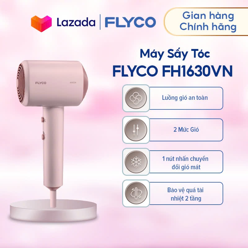 (New) Máy Sấy Tóc Ion Âm Flyco FH1630VN Công Suất Lớn 1600W Sấy Nóng và Sấy Mát Bảo Vệ Tóc - Hàng Chính Hãng