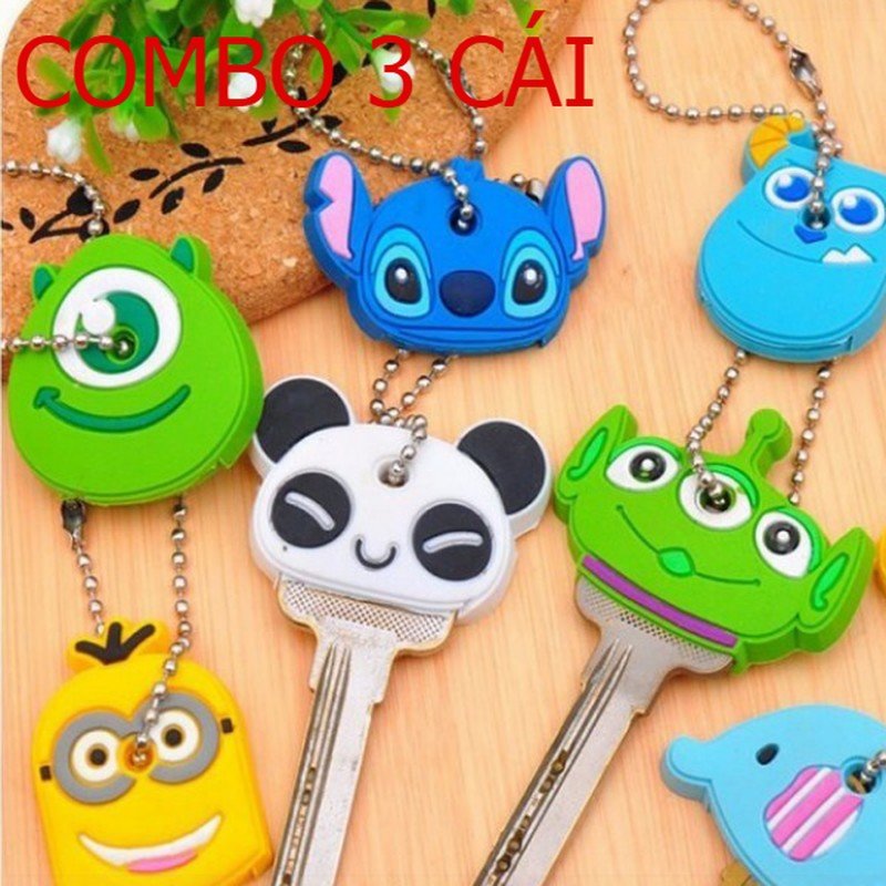 COMBO 3 Móc khóa bọc chìa khóa hình thú hoạt hình dây đẹp dễ thương ngộ nghĩnh cute đáng yêu silicon