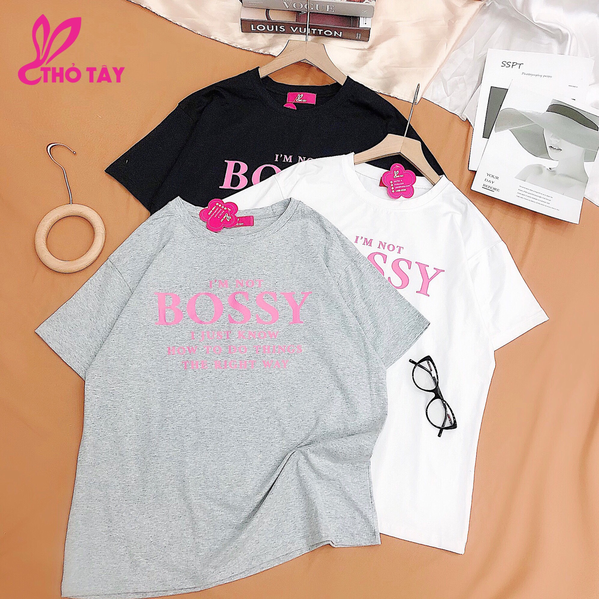 Áo thun nữ form freesize hoạ tiết chữ bossy - thỏ tây at240b992