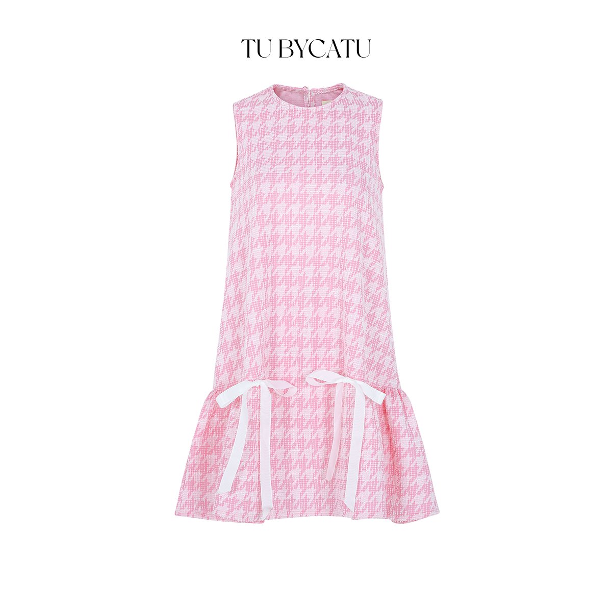 Tubycatu | đầm caro nhún 2 nơ hồng/ tím