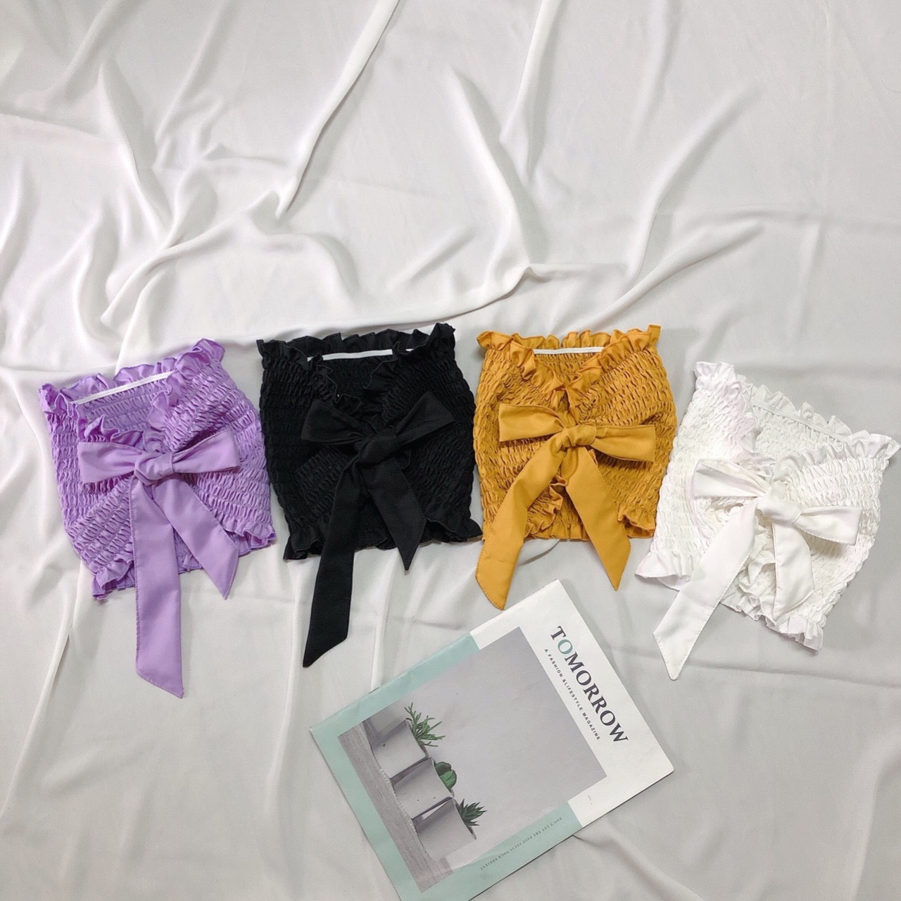 TU- Áo ống nhún thân cột nơ lưng tặng kèm choker cực trẻ trung