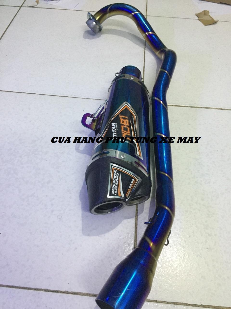 Pô NOBI 2 nòng kèm cổ titan cho xe Ex135, Ex150, Winner 150, Winner X, Raider Fi, Satria