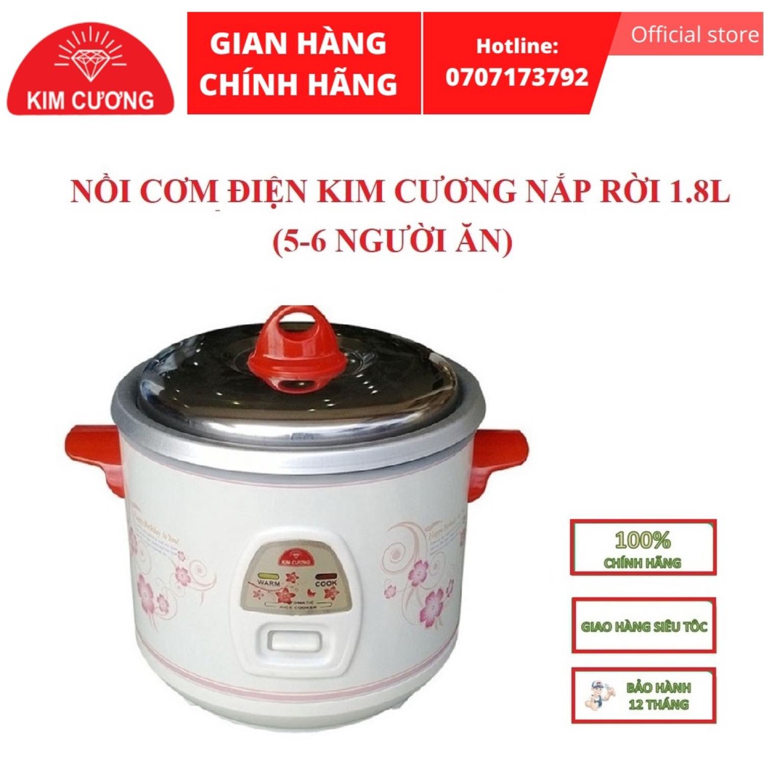 Nồi cơm điện kim cương nắp rời 1.8l kc-1.8l bảo hành chính hãng 12 tháng