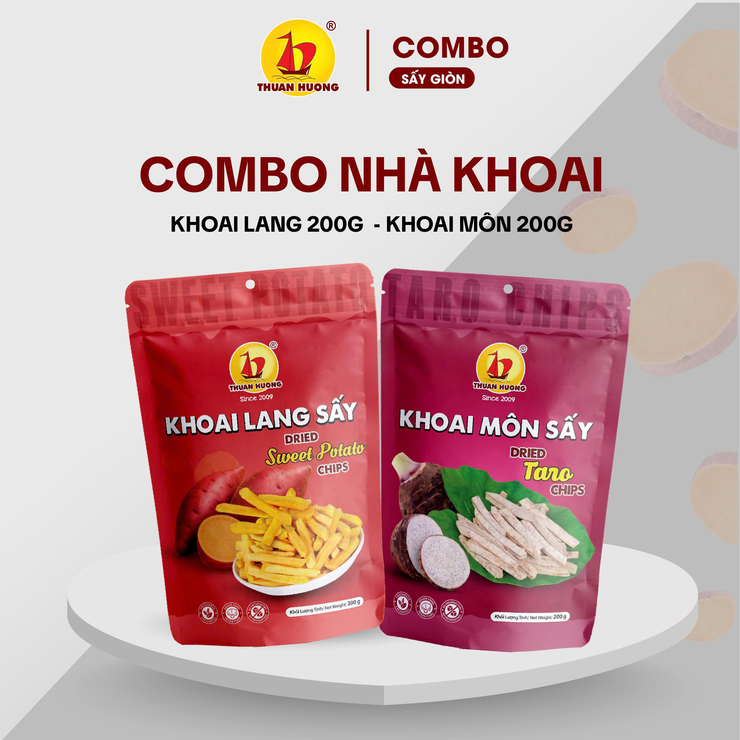 Combo Khoai lang vàng 200g, Khoai môn 200g Thuận Hương - Túi tiện dụng - Hàng xuất khẩu loại 1