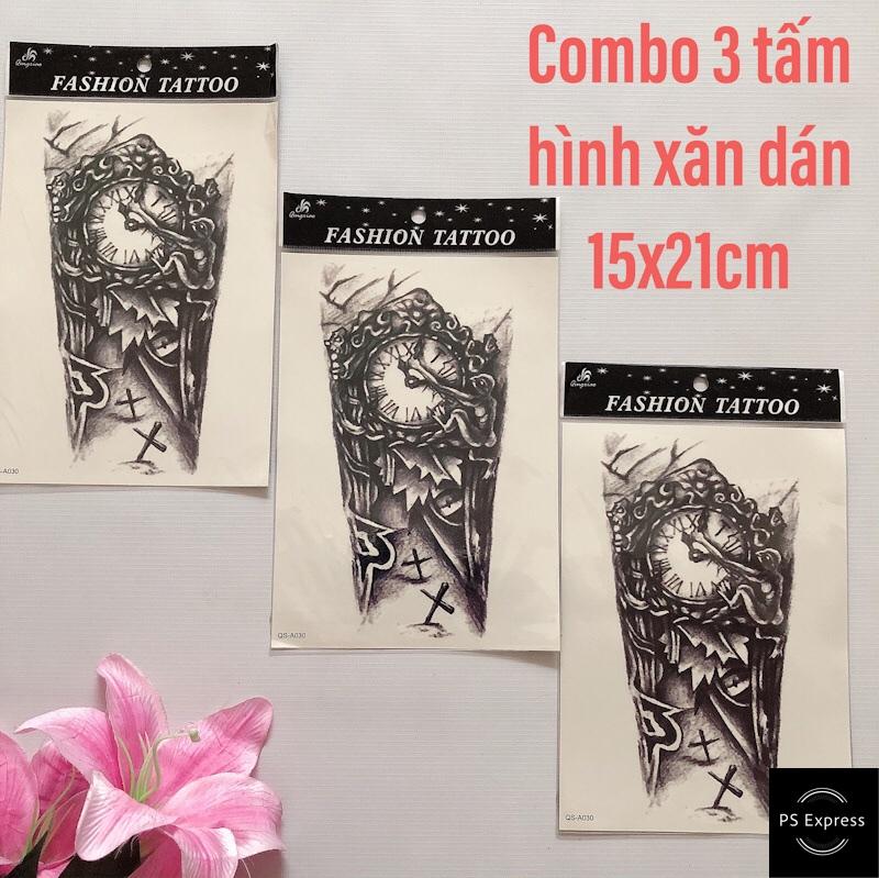 [HCM]Combo 3 tấm hình xăm đồng hồ cổ hoa văn 15x22cm- mua 2 combo tặng bắp tay xinh 15x21cm