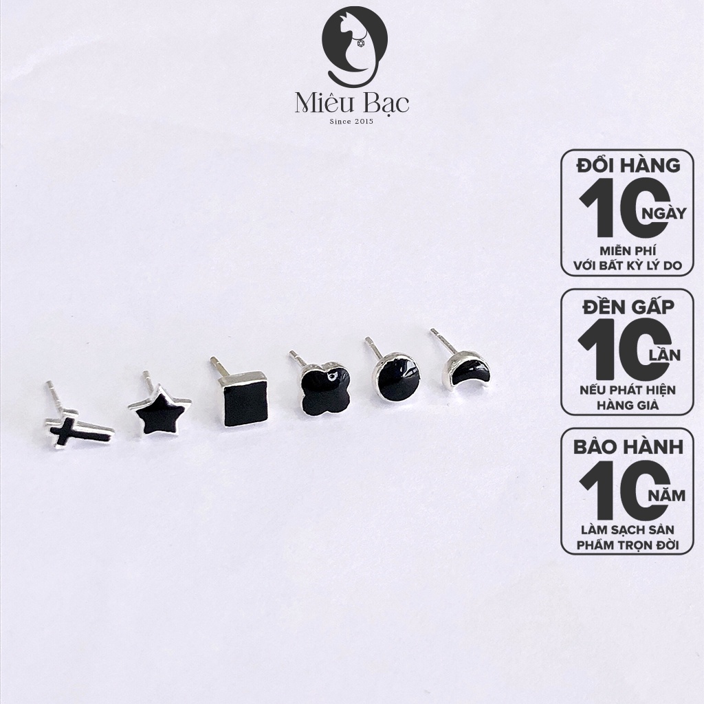 Bông tai bạc nữ Đá Đen chất liệu bạc 925 thời trang phụ kiện trang sức nữ Miêu Bạc B400757