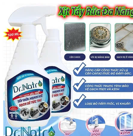 Xịt Vệ Sinh Đa Năng Dr Natro Chính Hãng 500ml Xóa Sạch Cặn CANXI, Vệ Sinh Sàn Nhà, Làm Sạch Bề Mặt Kính, Nhà Bếp