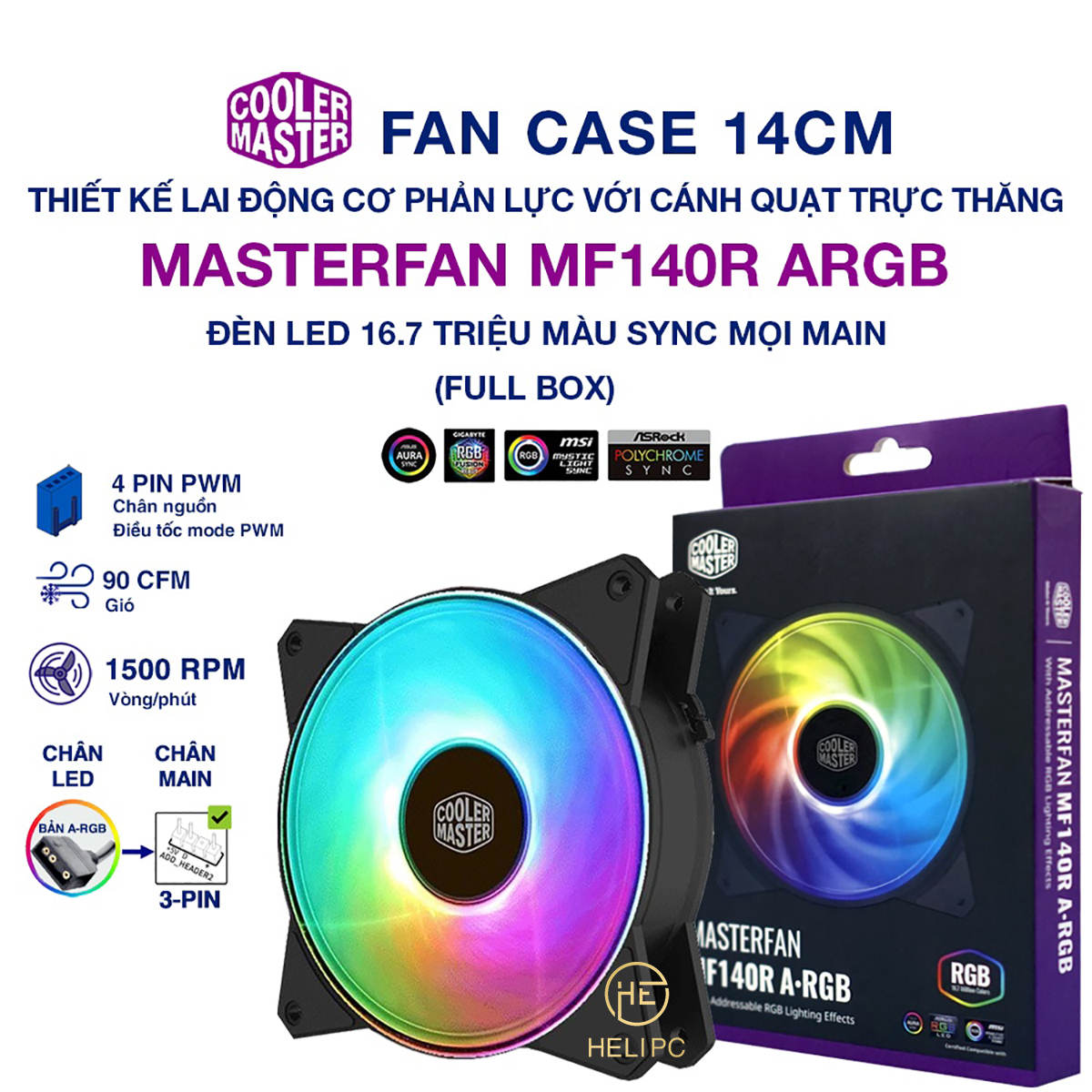Quạt tản nhiệt case máy tính Cooler Master MasterFan MF140R ARGB - Quạt Fan Case 14cm