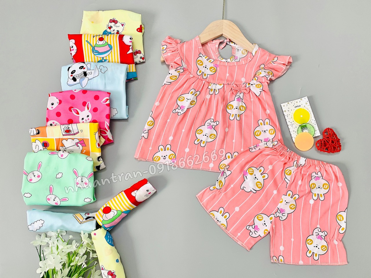 Bộ cộc bé gái, vải lanh loại 1 size cho bé 8-25 kg