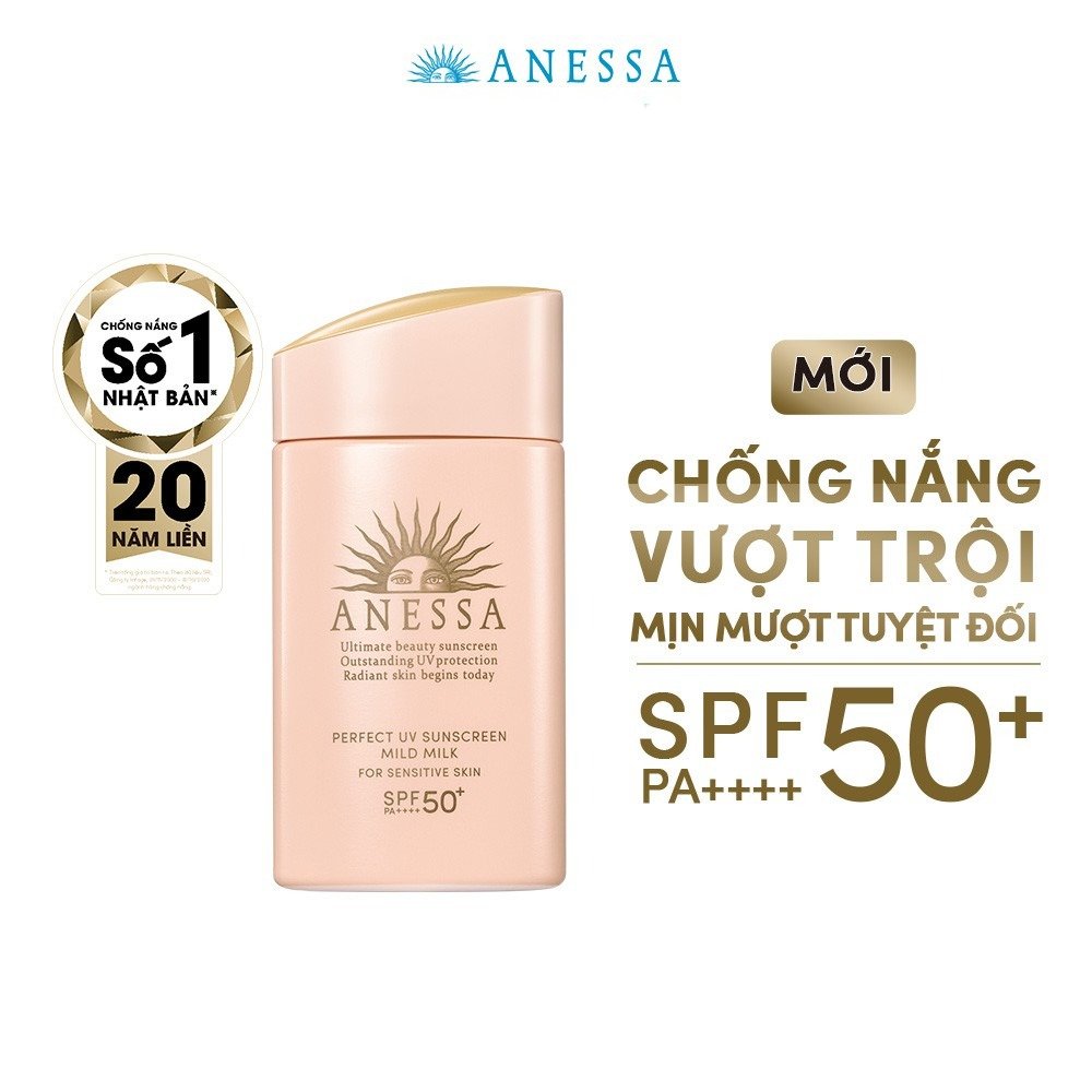 Sữa Chống Nắng Anessa Cho Da Nhạy Cảm & Trẻ Em Perfect UV Sunscreen Mild Milk (For Sensitive Skin) SPF50+/PA++++ 60ml