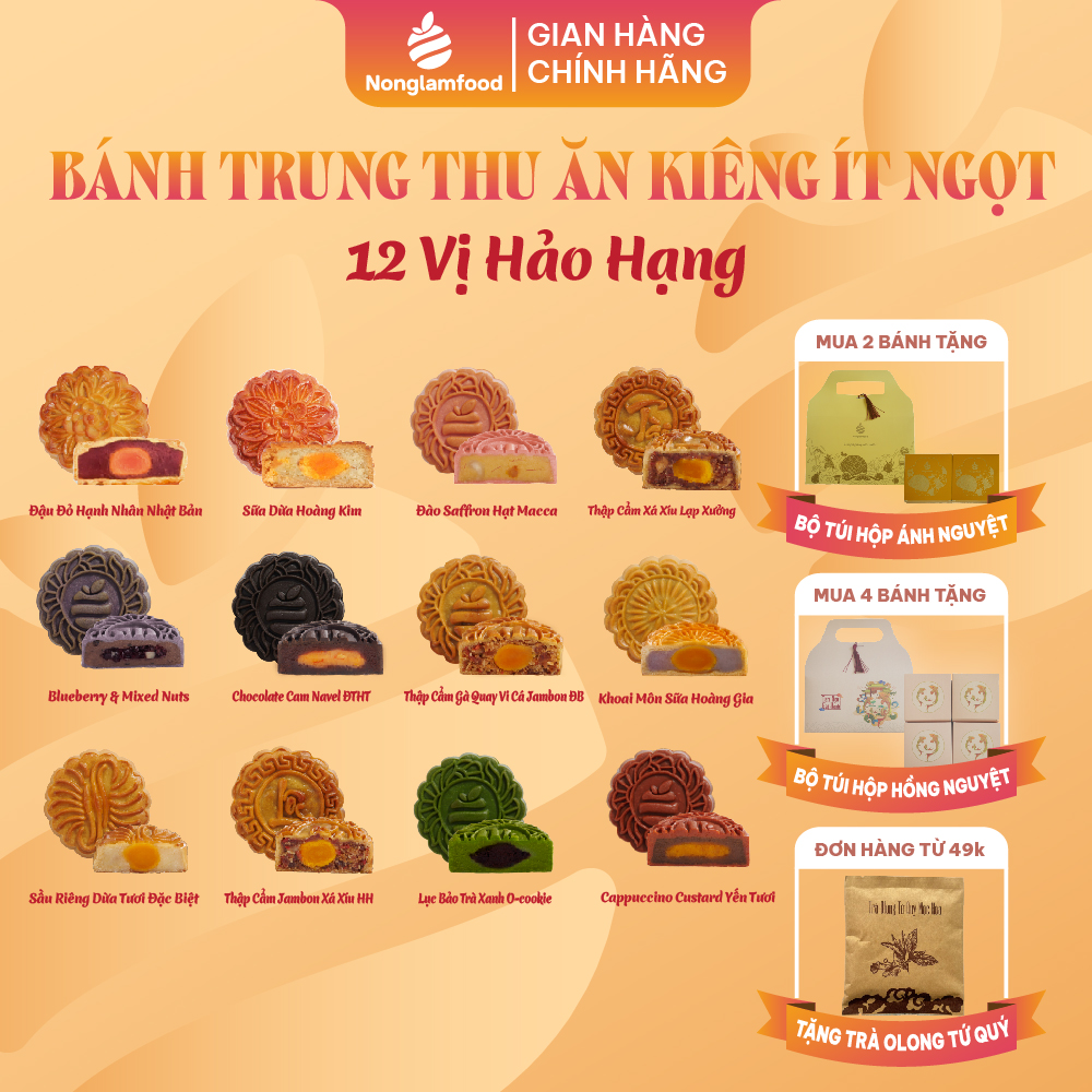 Bánh trung thu ăn kiêng, ít ngọt Nonglamfood 14 Vị Best Seller - 150g