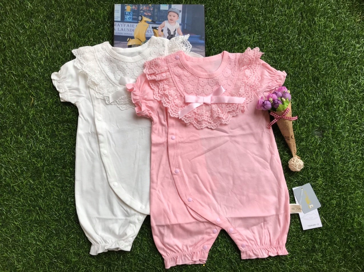 (ẢNH THẬT) - Body trám cộc tay cho bé gái 3-13kg - Màu trắng, hồng - Body bé gái, body cộc tay, body ren công chúa, body váy công chúa - Shubishop,vn