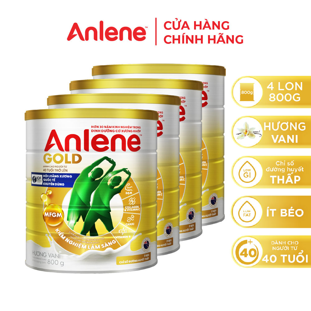 [Voucher giảm đến 16%][FREESHIP 0Đ TOÀN QUỐC] Combo 4 Sữa Bột Anlene Gold Hương Vani 800G