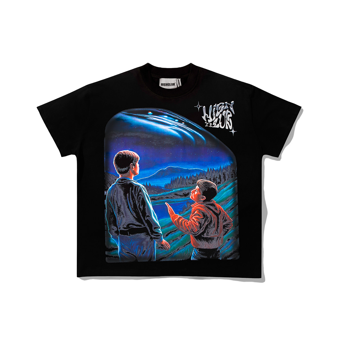 Áo thun u.f.o tee highclub tay lỡ cổ tròn form oversize màu đen - nam/nữ