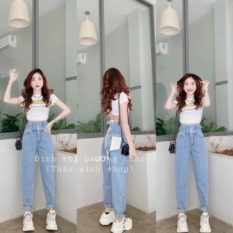 Quần jean nữ baggy lưng cao chất jean hàn cao cấp