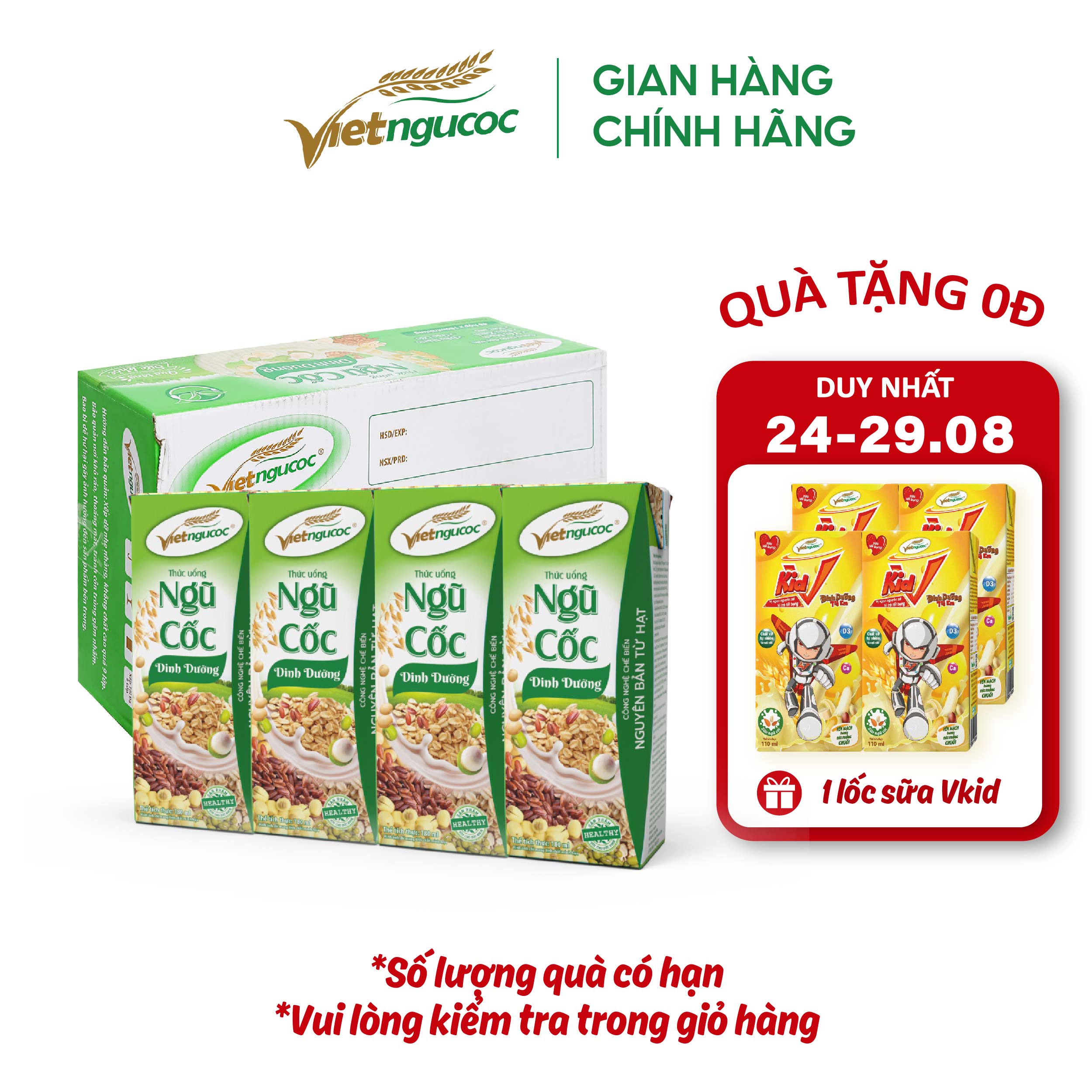 [MUA LÀ CÓ QUÀ] Thùng 48 Hộp Sữa Ngũ Cốc Dinh Dưỡng VIỆT NGŨ CỐC Bổ Sung Năng Lượng 180ml