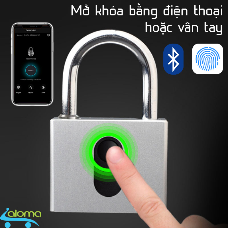 Ổ khóa vân tay kèm Bluetooth cỡ lớn OKLOK GS60FB mở khóa bằng điện thoại hoặc vân tay