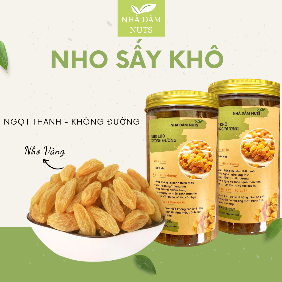 Nho Khô Vàng Ấn Độ Nho Khô Không Đường Ngọt Thanh Nguyên Vị Nho