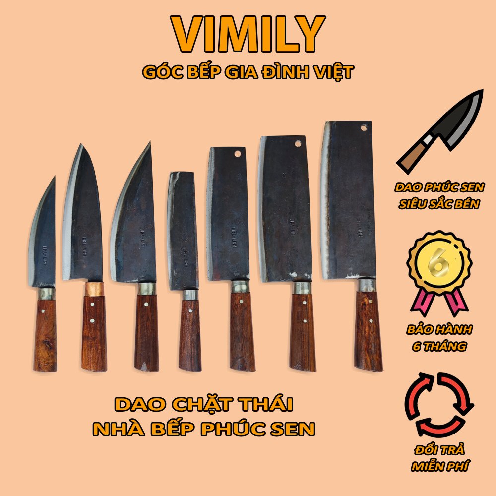 Bộ dao phúc sen chuyên dùng thái, lọc cán gỗ cẩm chỉ tây bắc VIMYLY