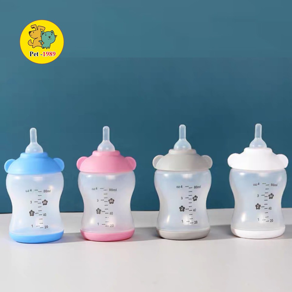 Bình ti bình sữa chó mèo sơ sinh cao cấp silicon 80ml - 100ml pet-1989