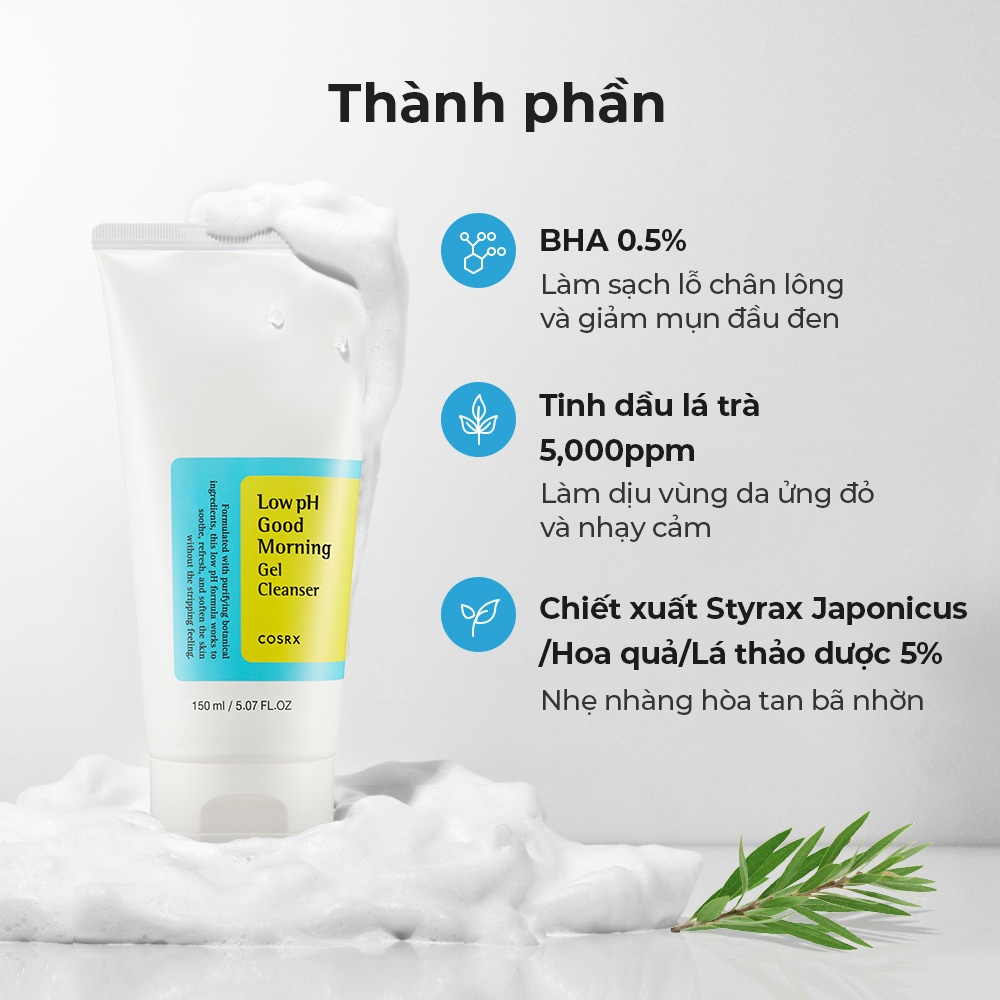 Sữa rửa mặt dạng gel dịu nhẹ tràm trà cosrx