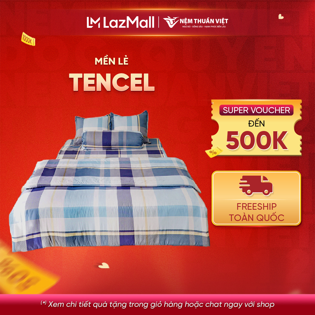 Chăn mền hè chất liệu tencel thuần việt cao cấp mịn mát - caro xanh tvm10 180x200