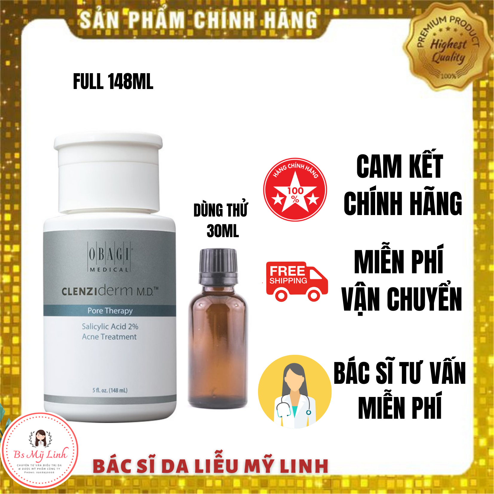 Dung dịch BHA giúp giảm mụn, dầu nhờn Clenziderm MD Pore Therapy