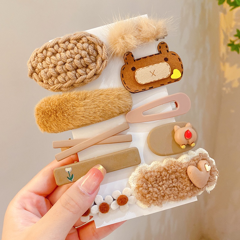 Bộ Kẹp Tóc Đính Nơ Họa Tiết Hoạt Hình Phong Cách Hàn Quốc Cho Bé Gái