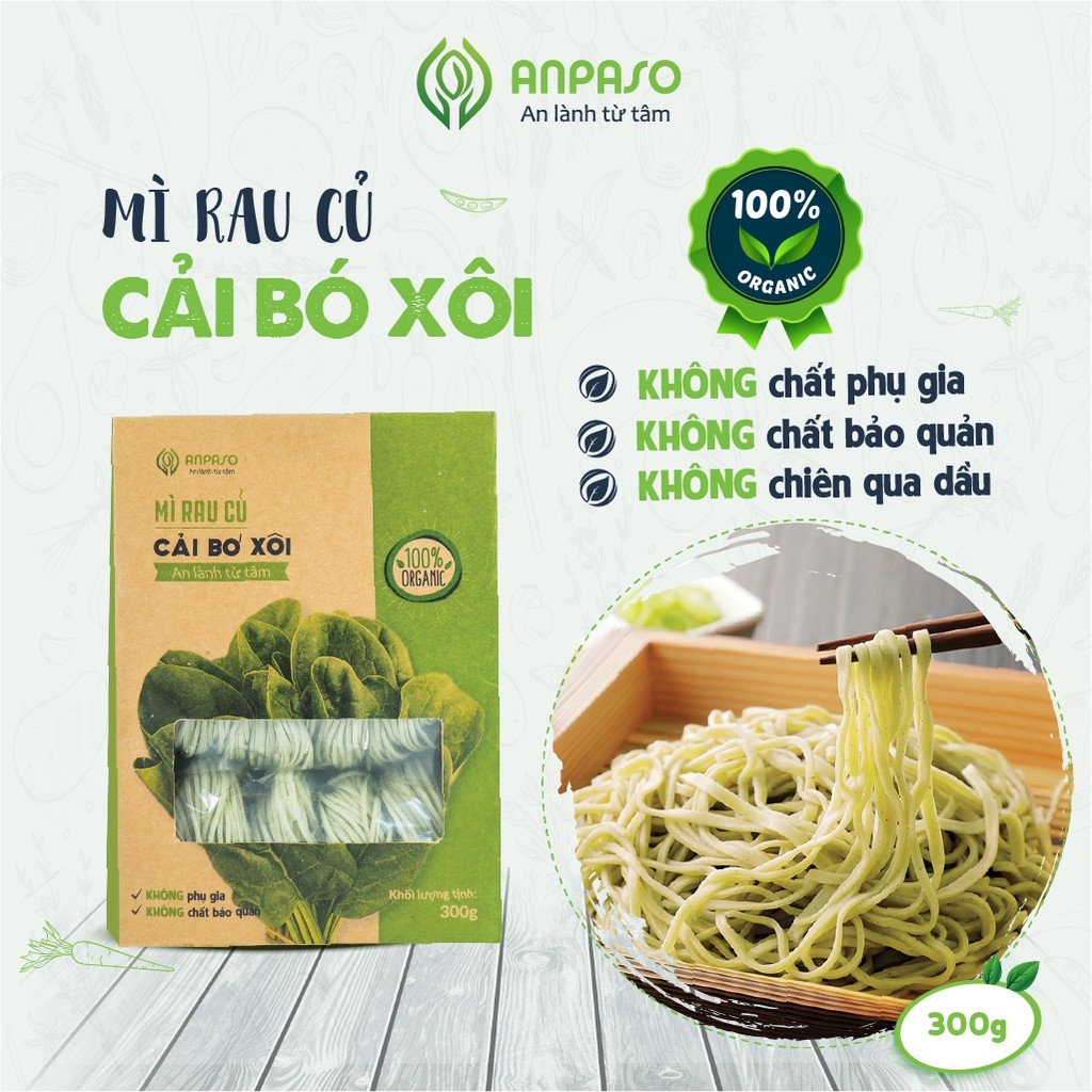 [ HOT SALE ] Mì Rau Củ Giảm Cân Organic Hữu Cơ Cải Bó Xôi Anpaso mỳ rau củ Eat clean ăn chay không chiên nóng 300g