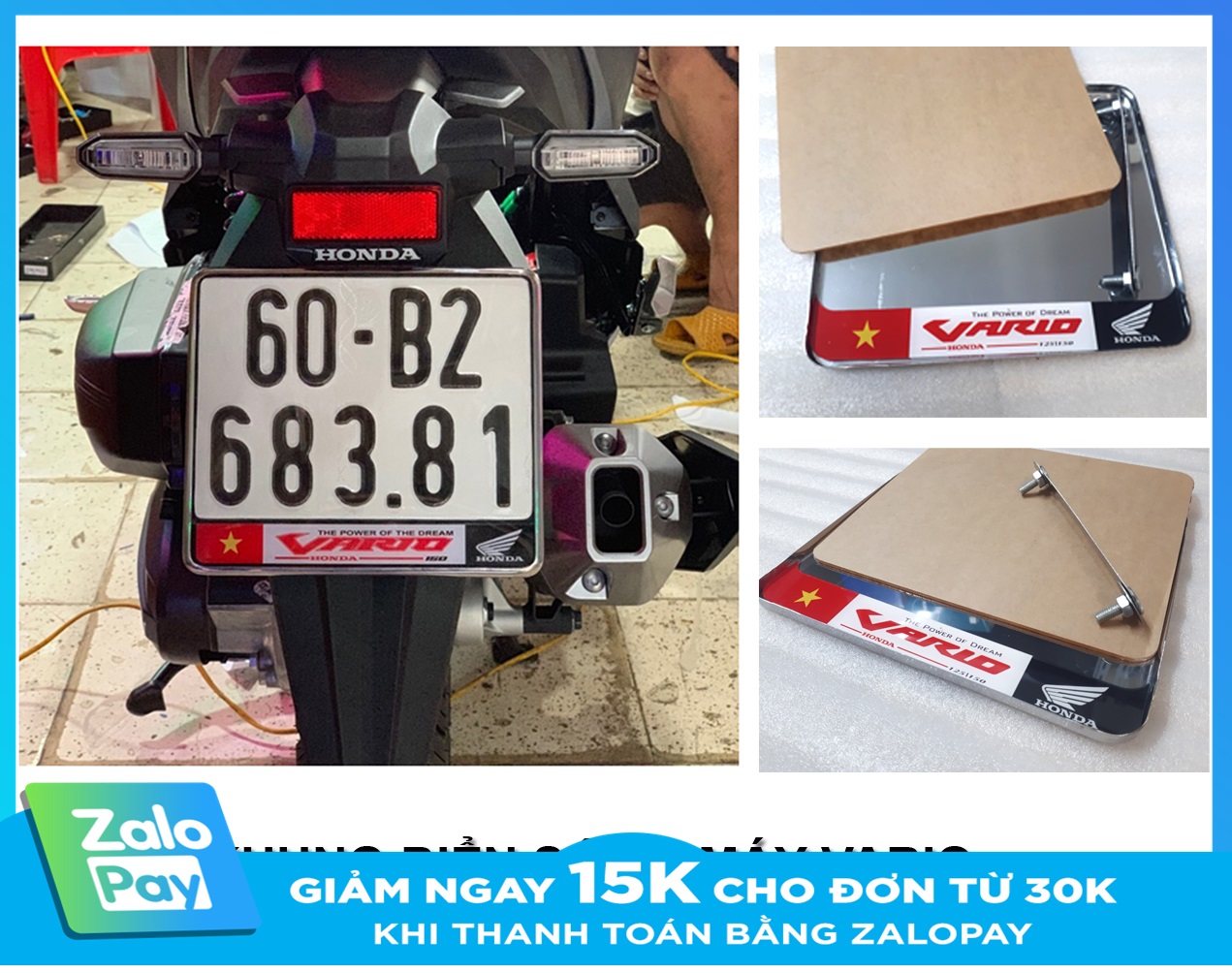 Phôi khung biển số xe Vario- khung biển gò inox trang trí cờ