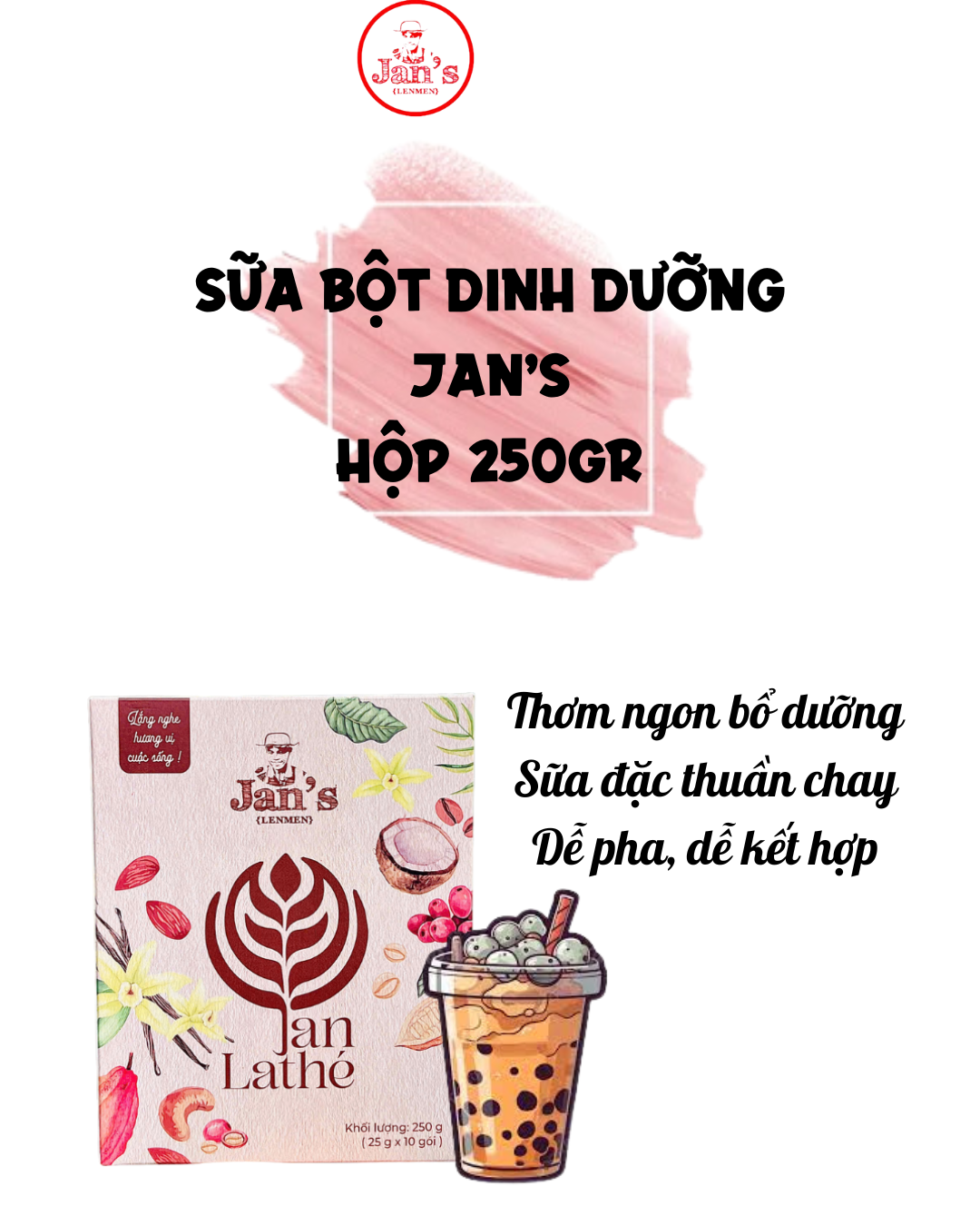 (Jan's) Sữa bột dinh dưỡng thuần chay Thơm ngon bổ dưỡng Dùng pha cafe, trà sữa, sữa hạt Gói 250gr Koshka Home