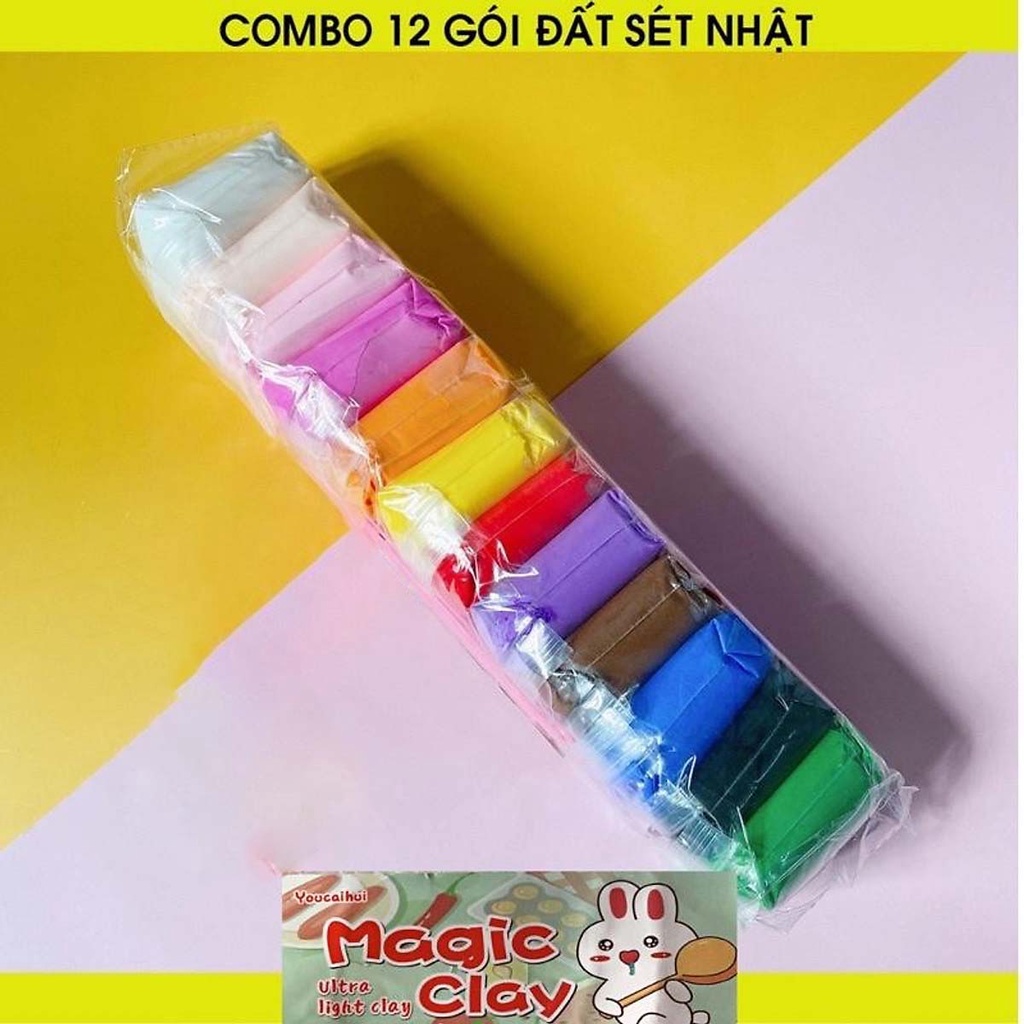 Combo 12 Đất Sét Tự Khô Nhật An Toàn Nặn Hình Cao Cấp Siêu Nhẹ Dành Cho Bé Làm Butter Slime Trang Trí Gương