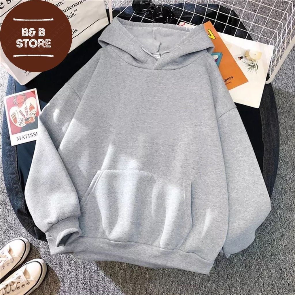 ÁO KHOÁC HOODIE NỈ UNISEX MÀU XÁM TRƠN CỰC ĐẸP