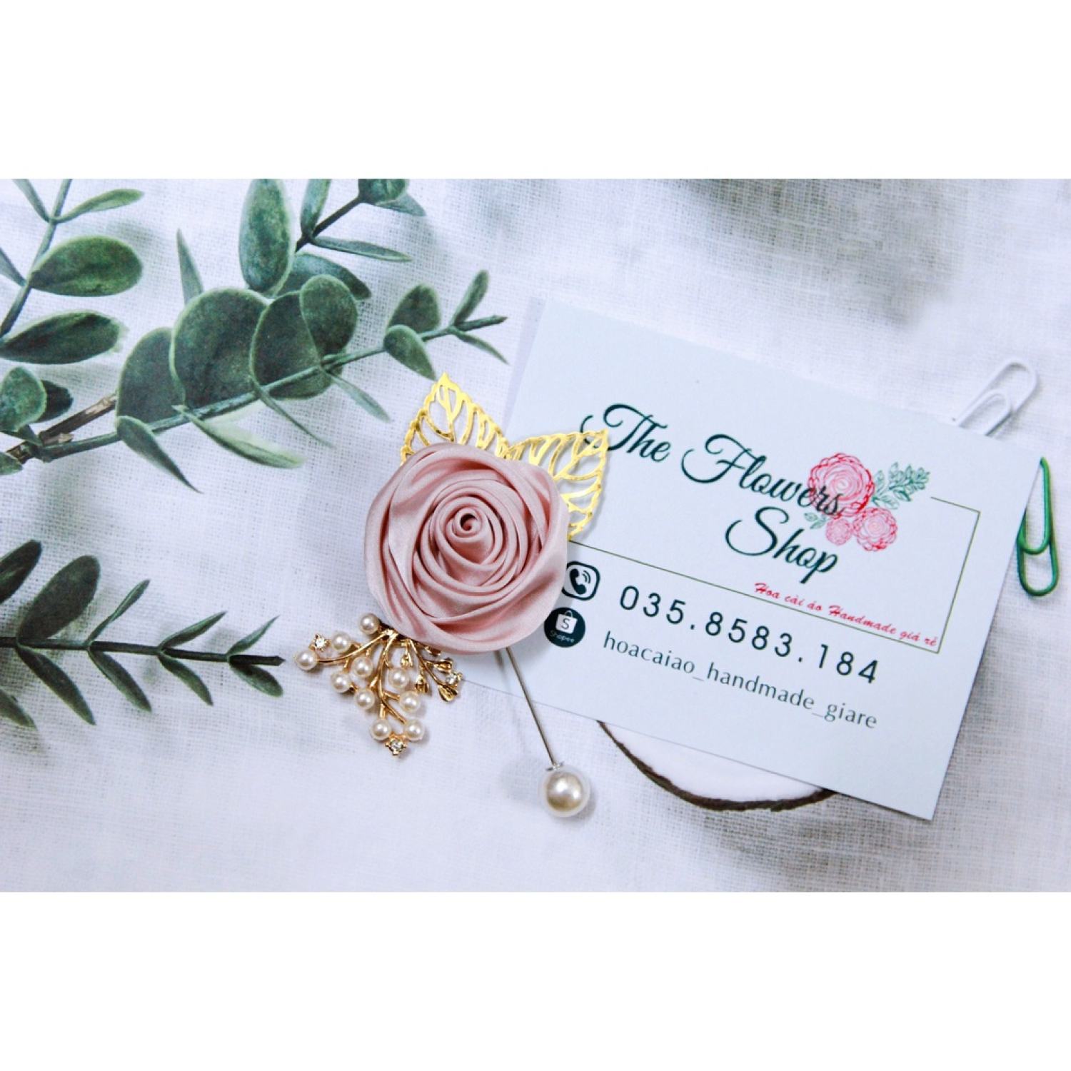 Cài áo handmade- Hoa hồng cài áo handmade màu hồng phấn