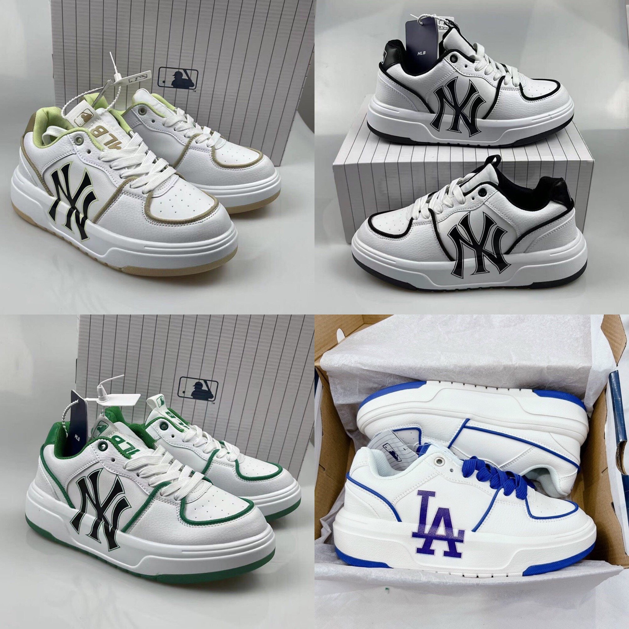 Giày MLB New York trắng chữ xanh nam nữ rep 11  Khogiaythethaovn