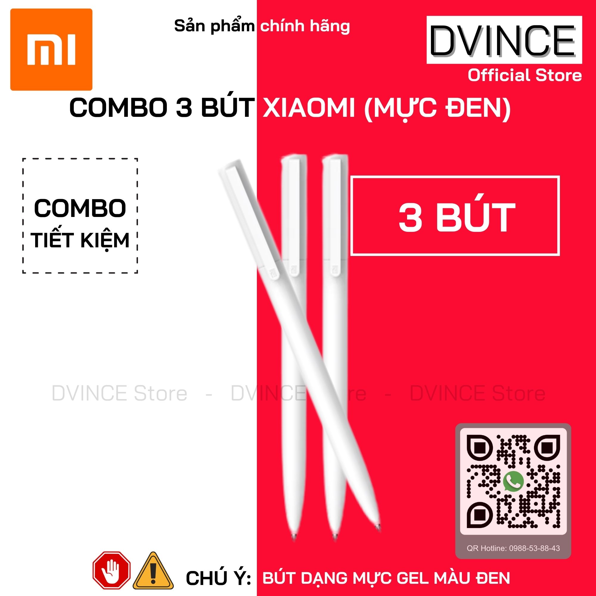 Combo 3 BÚT BI XIAOMI (Bút Trắng -  Mực Gel Đen) - Hàng Chính Hãng | DVINCE Store