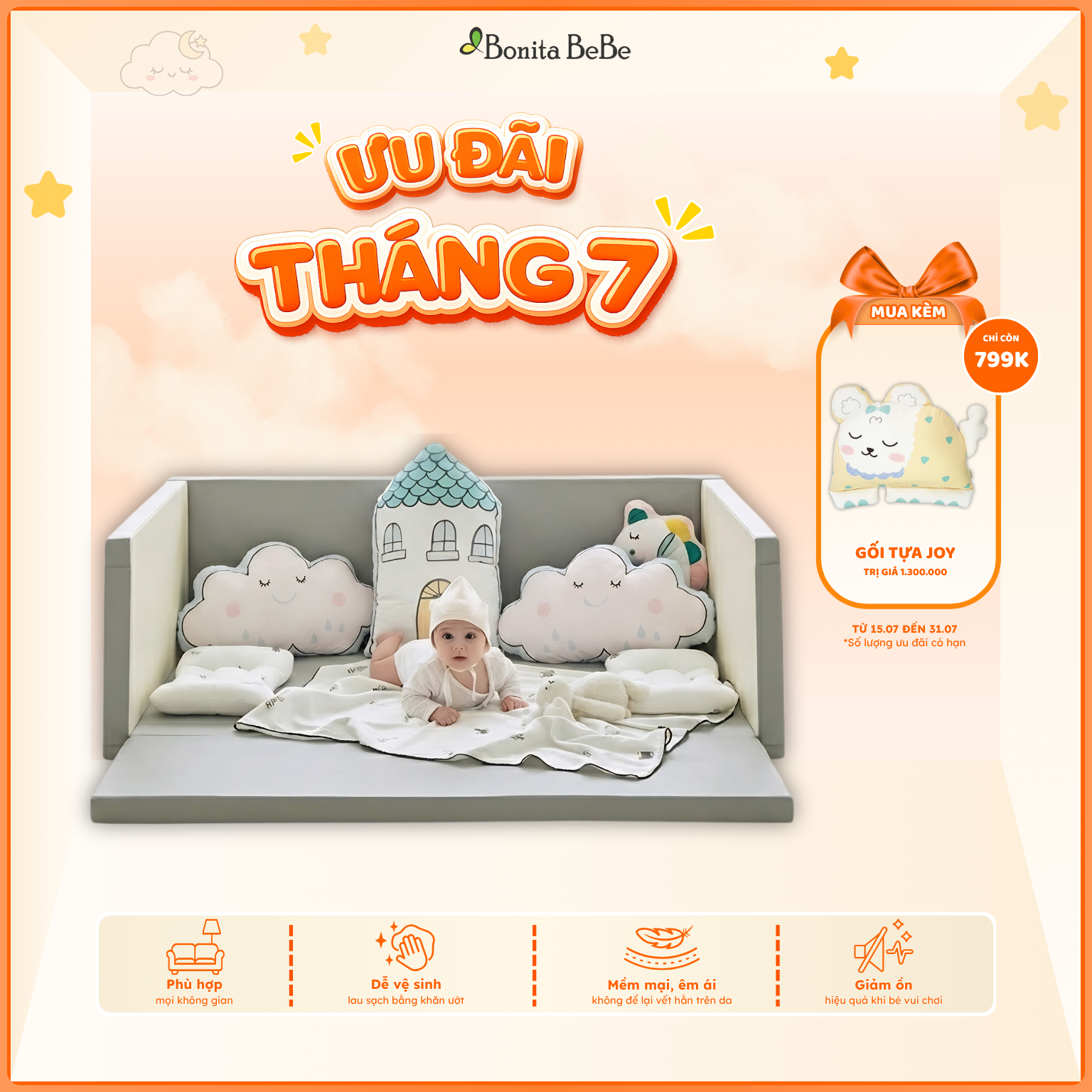 Giường Ngủ Cho Bé BonitaBeBe Bumper Bed Simple 130x100xh45cm Đa Năng - Nhập Khẩu Chính Hãng HQ