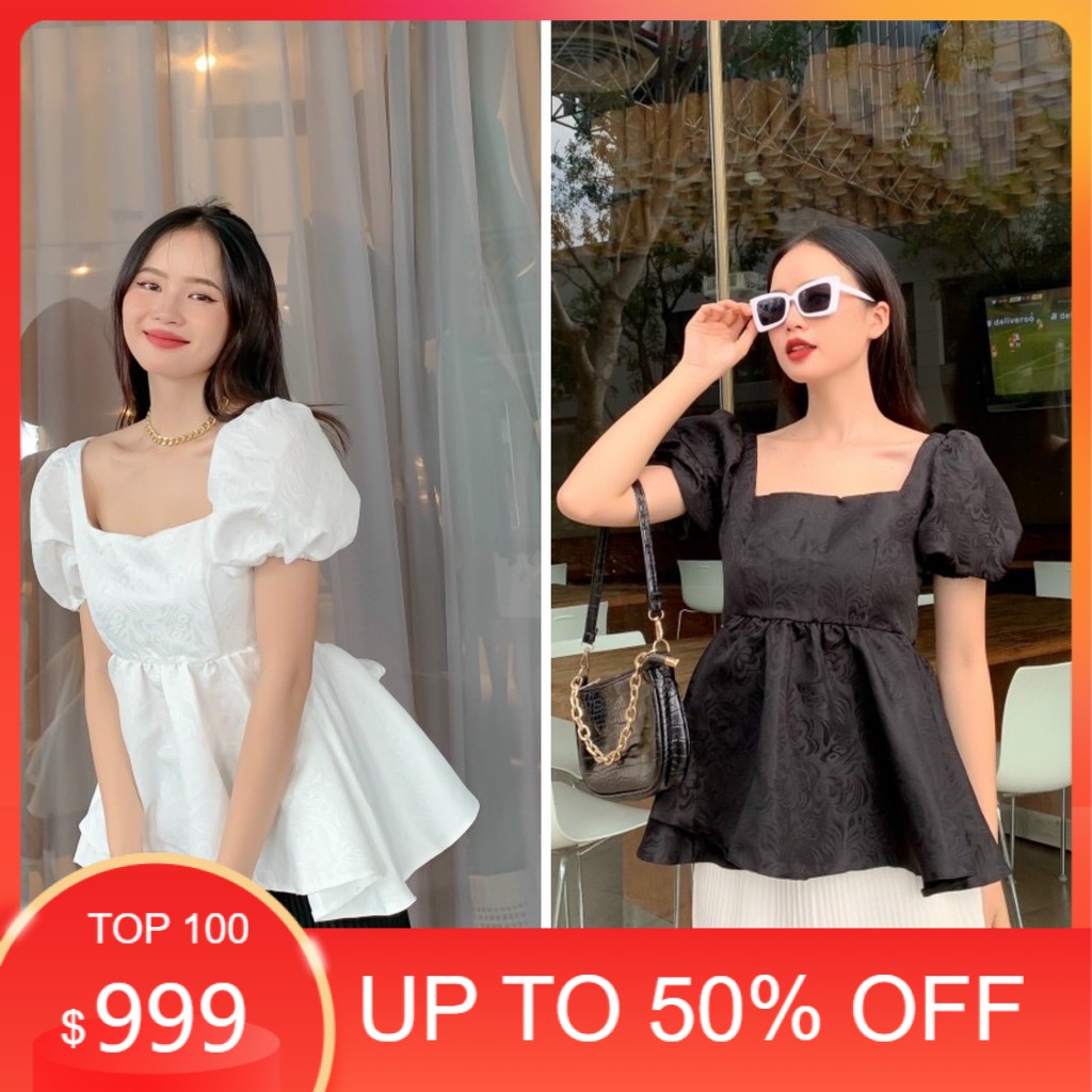 [HCM]ÁO BABY DOLL NƠ LƯNG 2 MÀU TRẮNG ĐEN - KRISTY DOLL TOP