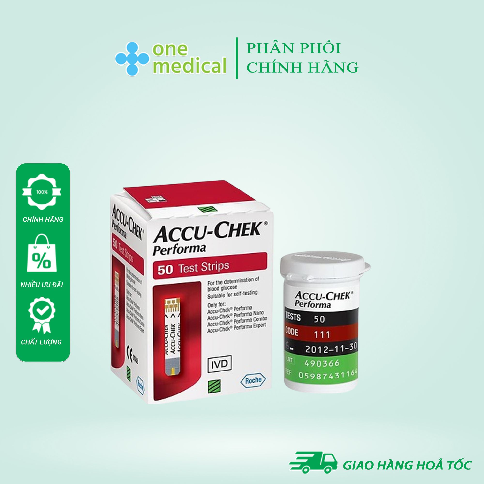 Hộp 25/50 que thử đường huyết tiểu đường accu chek performa của hãng roche/đức