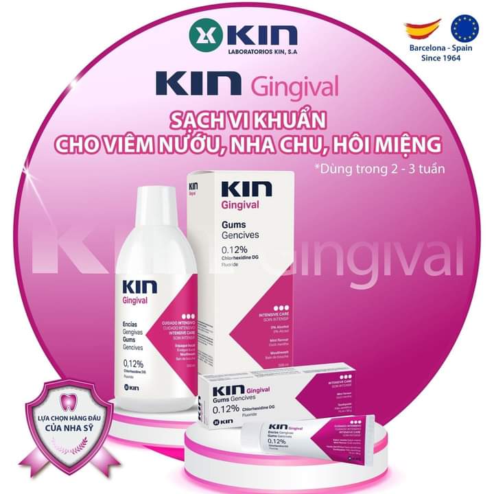 Nước súc miệng ngăn ngừa nha chu, sát khuẩn răng miệng Chlorhexidin Kin Gingival - Chai 250ml