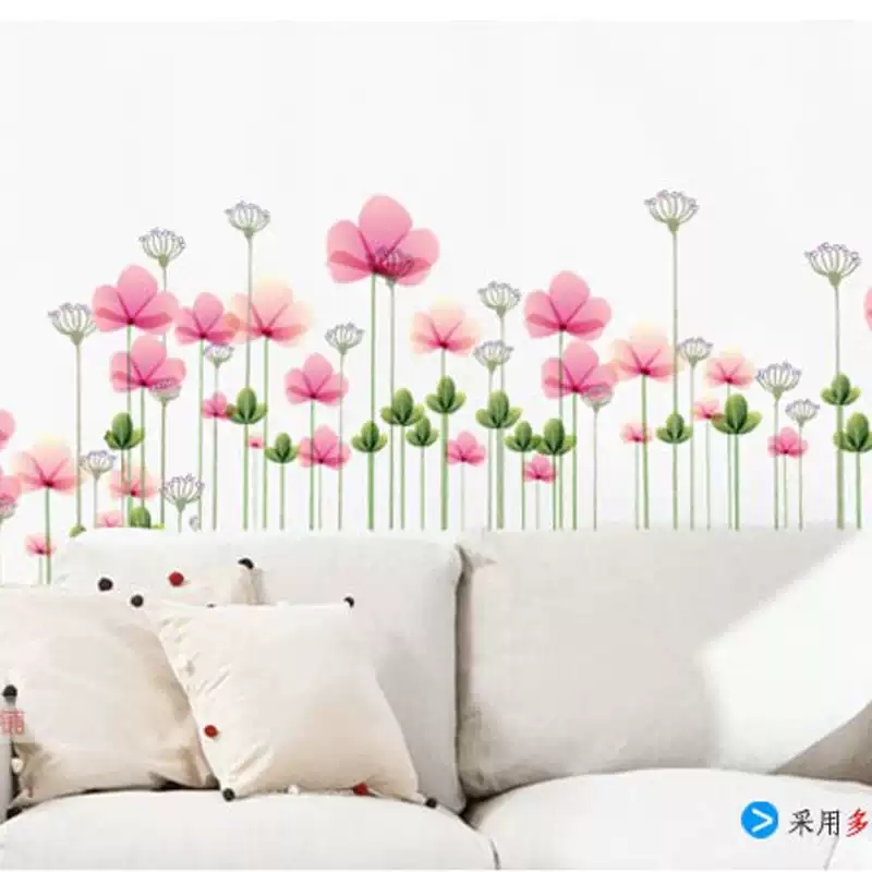 Decal dán tường: Hoa cỏ bừng sắc hồng GL215