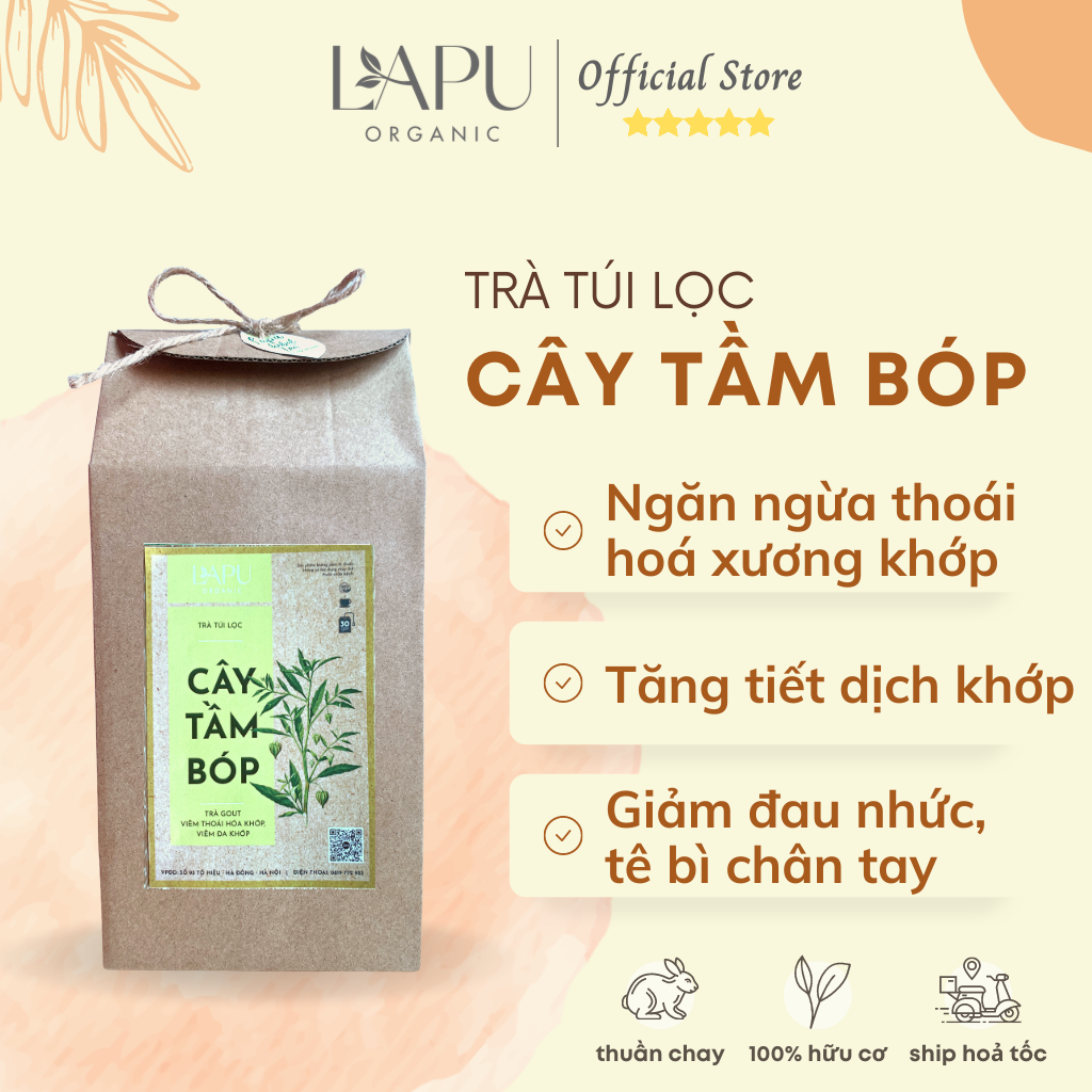 Trà gout, trà túi lọc LAPU ORGANIC - Trà xương khớp hỗ trợ giảm đau, hết đau nhức xương khớp