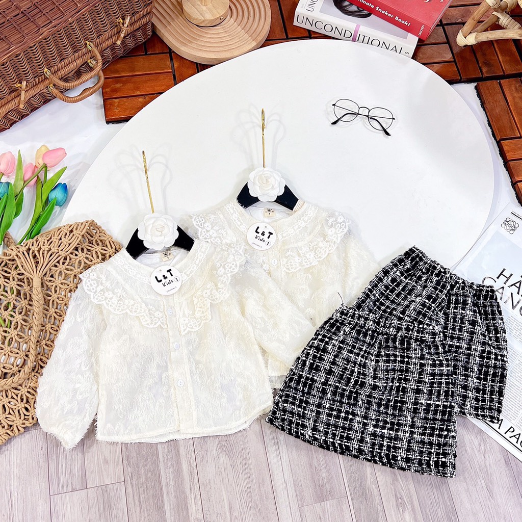 Set sơ mi lông phối chân váy dạ sang chảnh cho bé gái 10-20kg