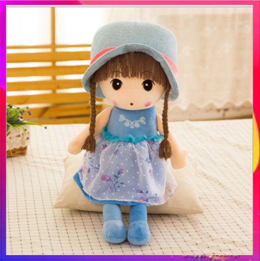 Búp bê cộc tay chiều dài 45cm bằng vải bông mềm - Màu xanh